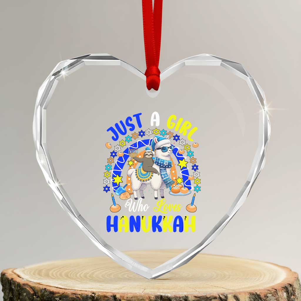 A Girl Loves Hanukkah Heart Crystal Glass Ornament Funny Sloth On Llama Jewish Holiday Gift TS12 Transparent Glass 3'' Heart Print Your Wear