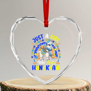 A Girl Loves Hanukkah Heart Crystal Glass Ornament Funny Sloth On Llama Jewish Holiday Gift TS12 Transparent Glass 3'' Heart Print Your Wear