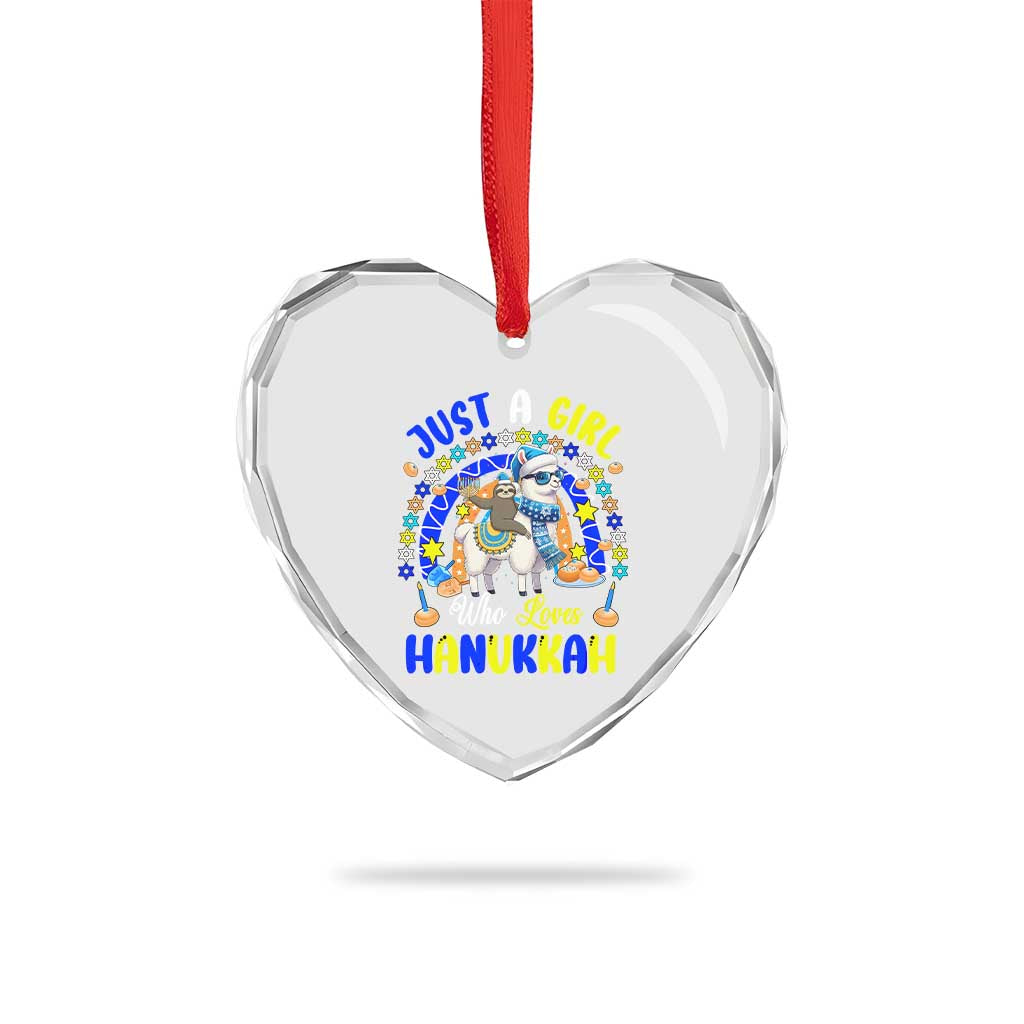 A Girl Loves Hanukkah Heart Crystal Glass Ornament Funny Sloth On Llama Jewish Holiday Gift TS12 Print Your Wear