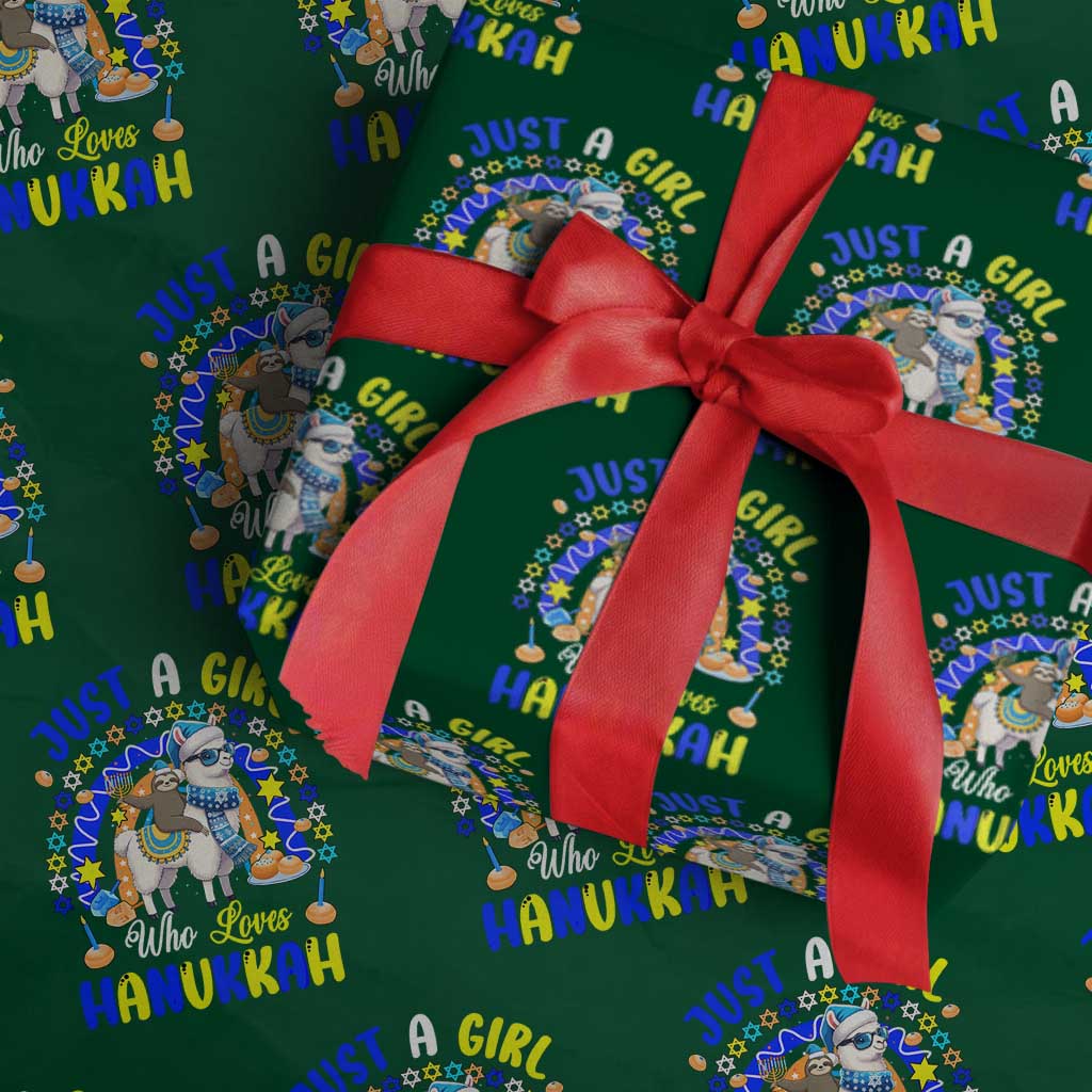 A Girl Loves Hanukkah Wrapping Paper Roll Funny Sloth On Llama Jewish Holiday Gift TS12 Green Print Your Wear
