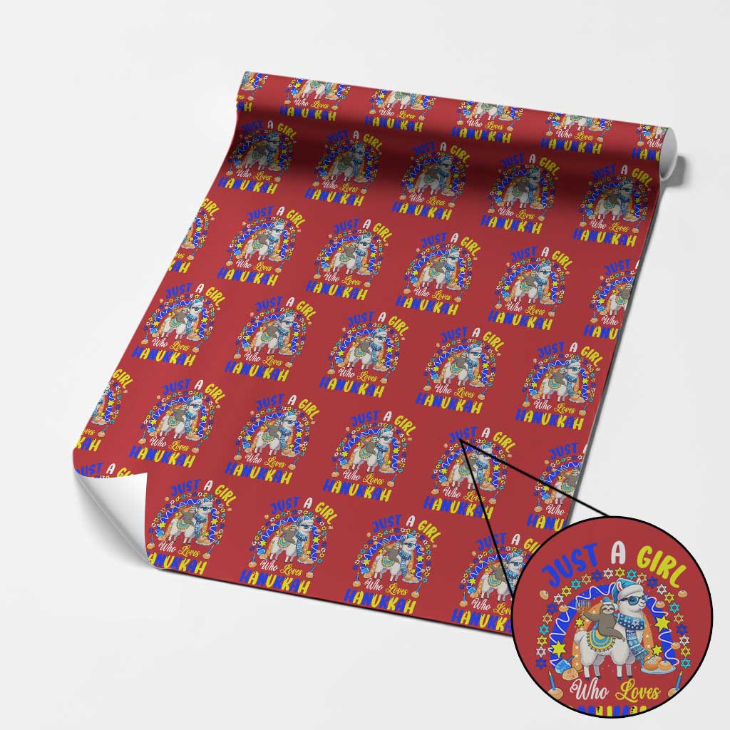 A Girl Loves Hanukkah Wrapping Paper Roll Funny Sloth On Llama Jewish Holiday Gift TS12 Red Print Your Wear