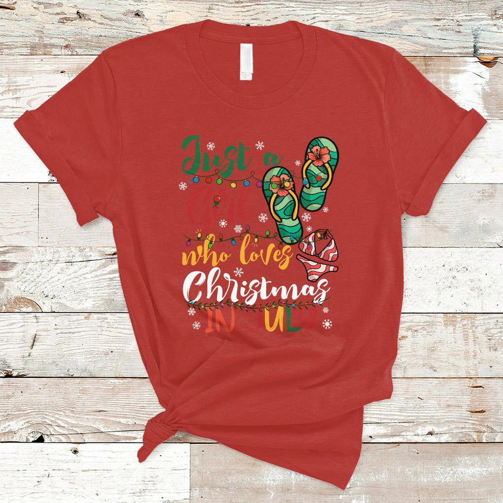 A Girl Who Loves Christmas In July T Shirt Summer Beach Flip Flops TS02 Red Printyourwear