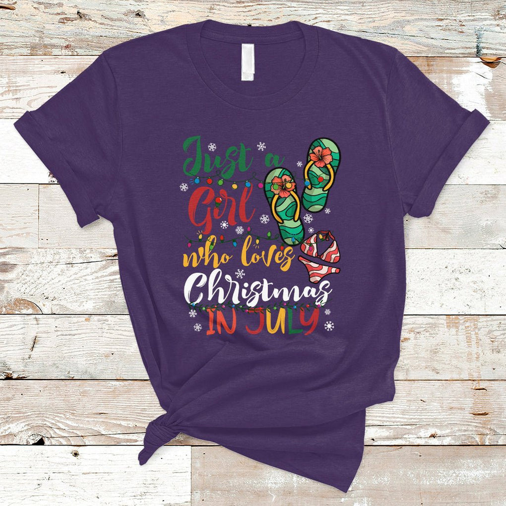 A Girl Who Loves Christmas In July T Shirt Summer Beach Flip Flops TS02 Purple Printyourwear
