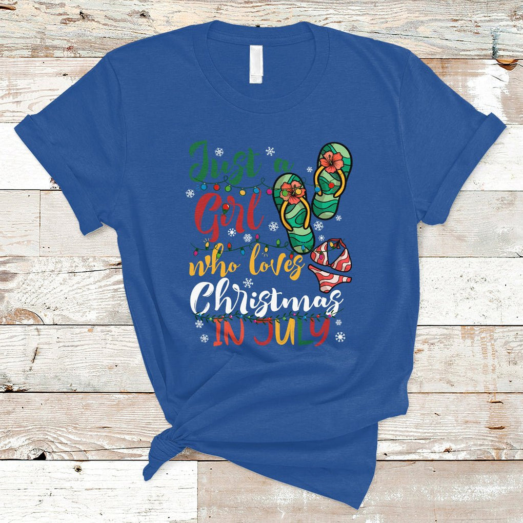 A Girl Who Loves Christmas In July T Shirt Summer Beach Flip Flops TS02 Royal Blue Printyourwear