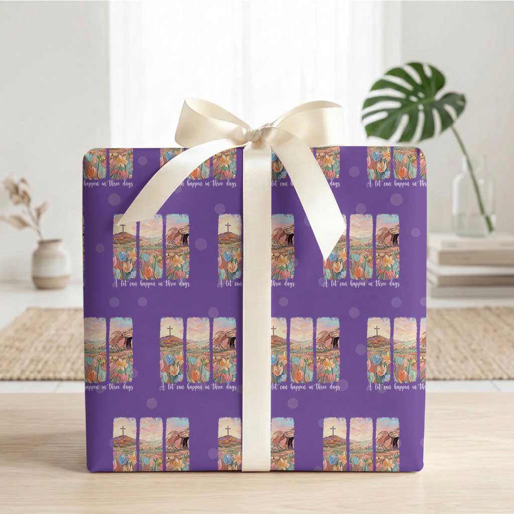 A Lot Can Happen In Three Days Christian Easter Wrapping Paper Roll Empty Tomb Cross Landscape Faith Inspirational Gift TS02 Purple Print Your Wear