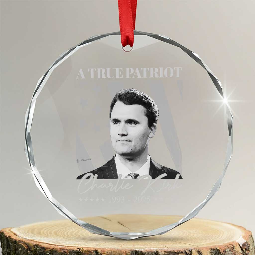 A True Patriot Charlie Kirk Crystal Glass Ornament Vintage American Flag TS11 Transparent Glass 3'' Circle Print Your Wear