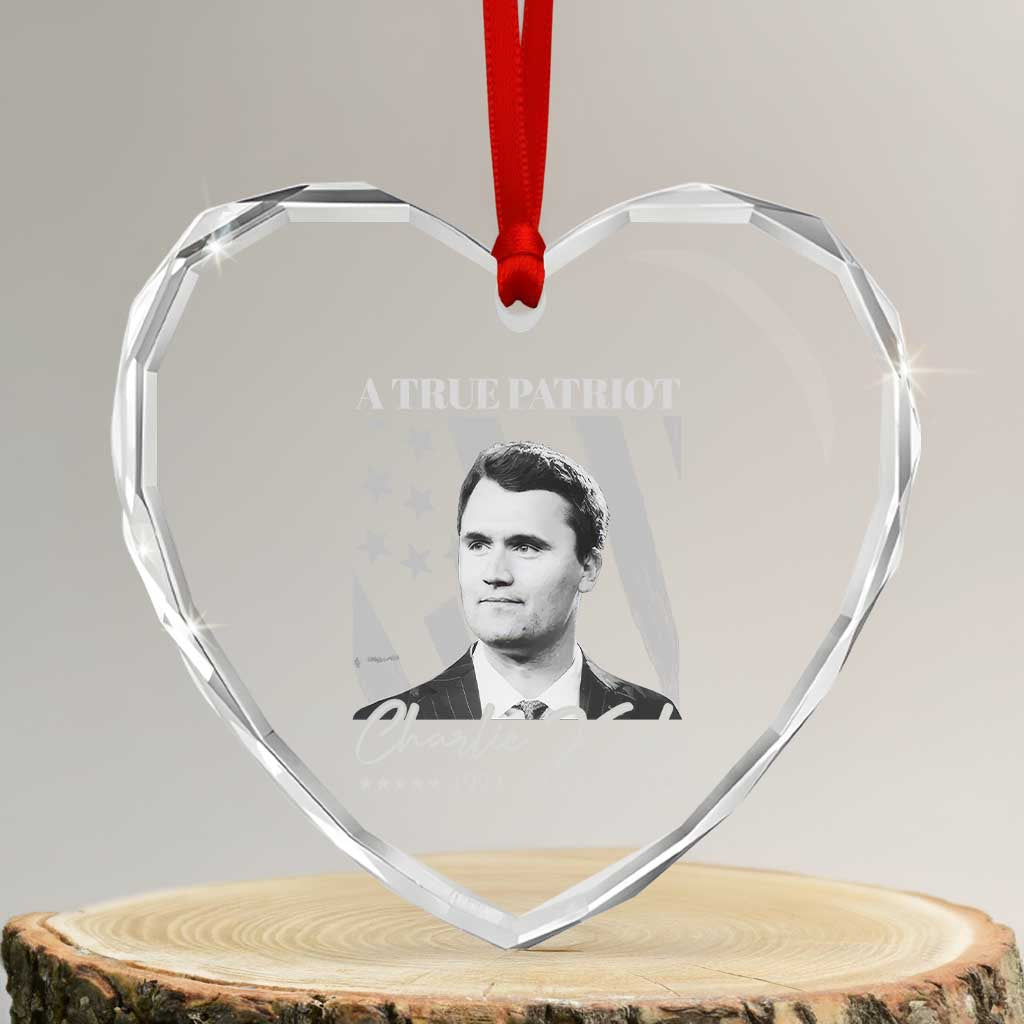 A True Patriot Charlie Kirk Heart Crystal Glass Ornament Vintage American Flag TS11 Transparent Glass 3'' Heart Print Your Wear
