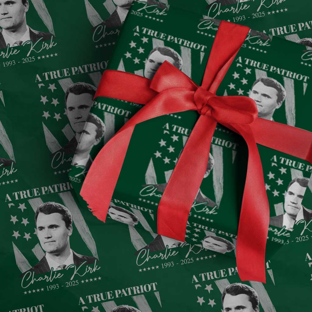 A True Patriot Charlie Kirk Wrapping Paper Roll Vintage American Flag TS11 Green Print Your Wear