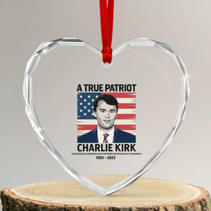 A True Patriot Memorial Heart Crystal Glass Ornament Charlie Kirk Legacy The Greatness of Our Nation TS02 Transparent Glass 3'' Heart Print Your Wear