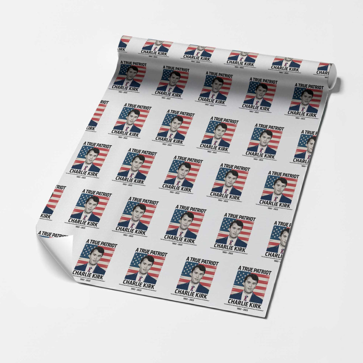A True Patriot Memorial Wrapping Paper Roll Charlie Kirk Legacy The Greatness of Our Nation TS02 White Print Your Wear