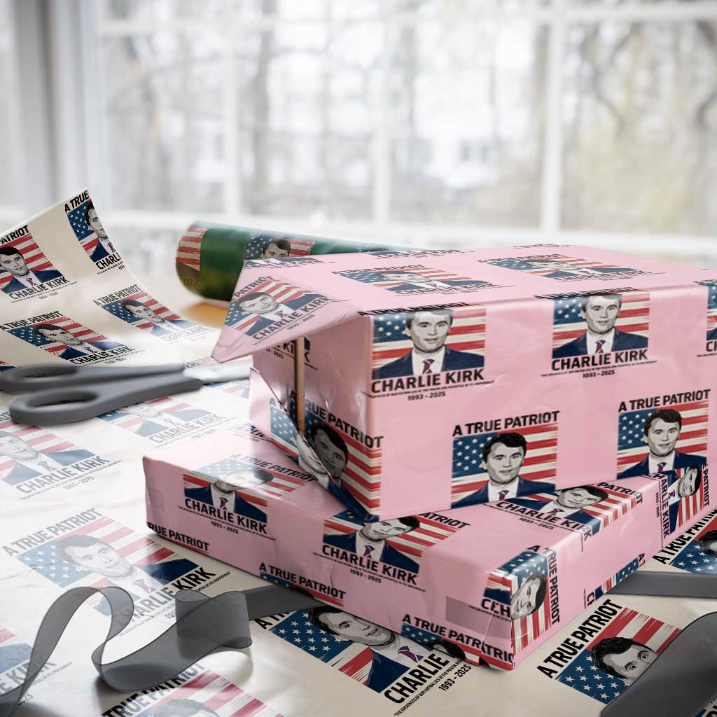 A True Patriot Memorial Wrapping Paper Roll Charlie Kirk Legacy The Greatness of Our Nation TS02 Light Pink Print Your Wear