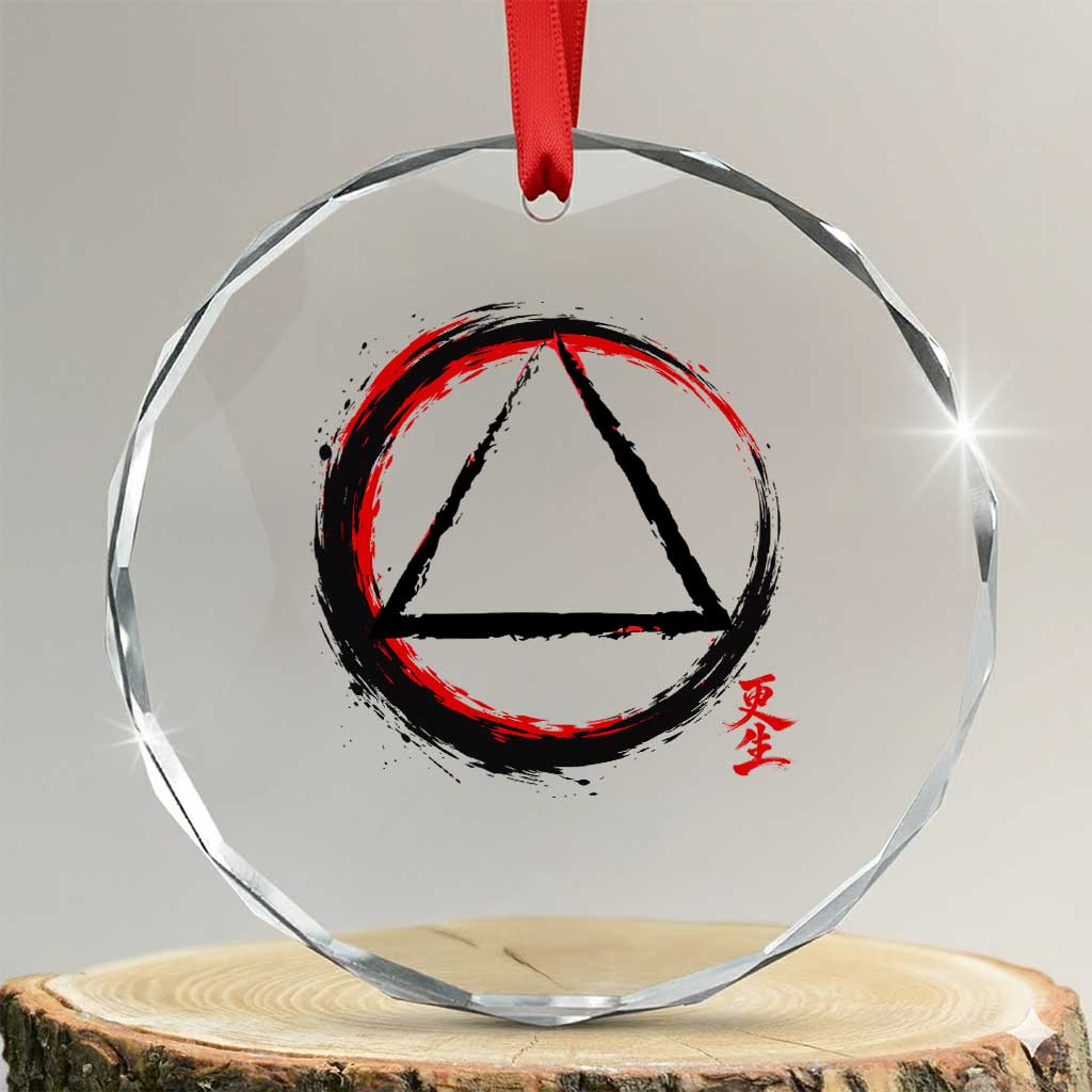 AA Sober Logo Symbol Serenity Recovery Crystal Glass Ornament Japanese Brushstroke Circle TS11 Transparent Glass 3'' Circle Print Your Wear