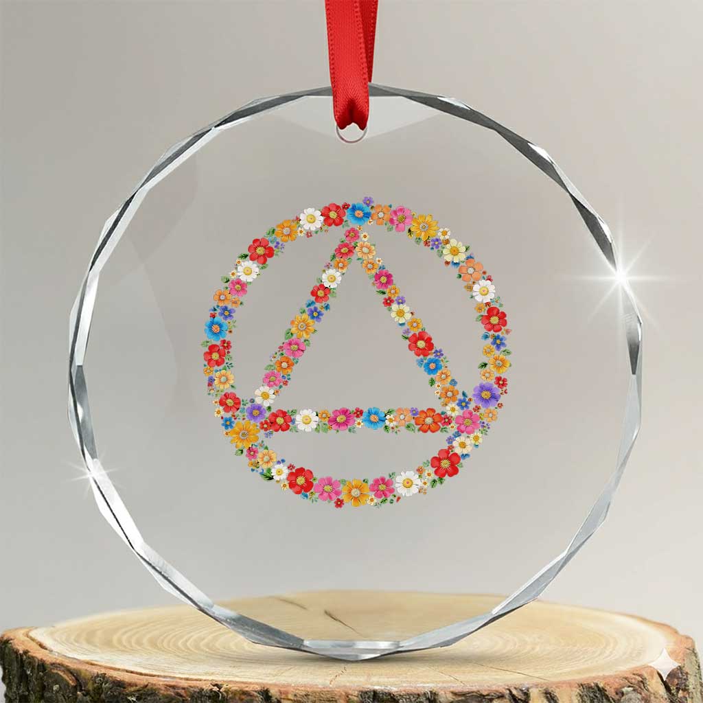 AA Sober Retro Flower Symbol Serenity Recovery Crystal Glass Ornament TS11 Transparent Glass 3'' Circle Print Your Wear