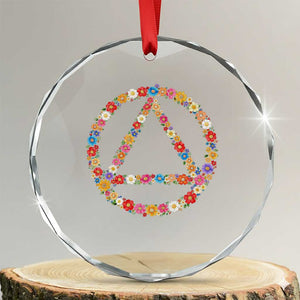 AA Sober Retro Flower Symbol Serenity Recovery Crystal Glass Ornament TS11 Transparent Glass 3'' Circle Print Your Wear