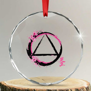 AA Sober Symbol Serenity Recovery Crystal Glass Ornament Japanese Cherry Blossom Brushstroke Circle TS11 Transparent Glass 3'' Circle Print Your Wear
