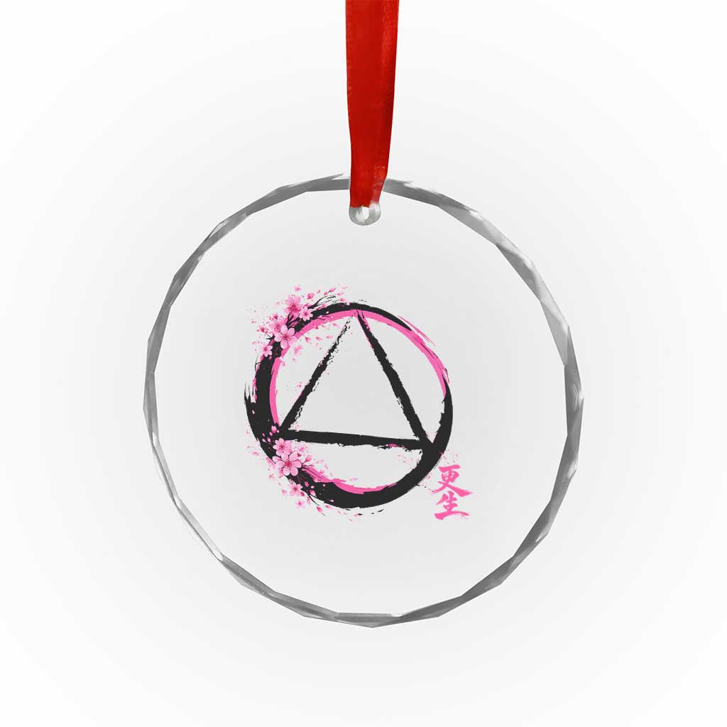 AA Sober Symbol Serenity Recovery Crystal Glass Ornament Japanese Cherry Blossom Brushstroke Circle TS11 Print Your Wear