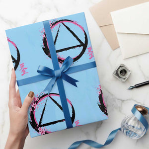 AA Sober Symbol Serenity Recovery Wrapping Paper Roll Japanese Cherry Blossom Brushstroke Circle TS11 Light Blue Print Your Wear