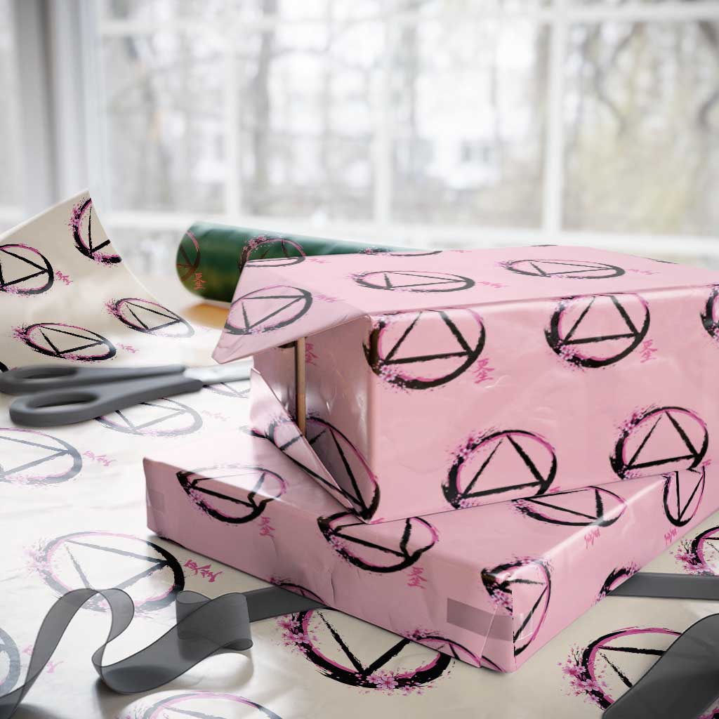 AA Sober Symbol Serenity Recovery Wrapping Paper Roll Japanese Cherry Blossom Brushstroke Circle TS11 Light Pink Print Your Wear