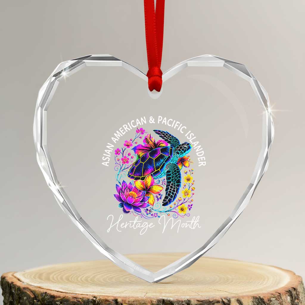 AAPI Asian American and Pacific Islander Heritage Month Heart Crystal Glass Ornament Floral Sea Turtle TS11 Transparent Glass 3'' Heart Print Your Wear