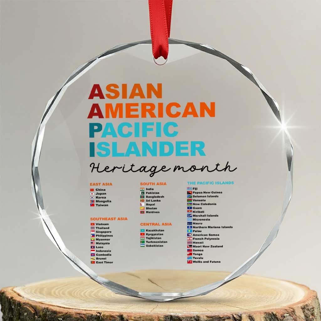 AAPI Heritage Month Crystal Glass Ornament Asian American and Pacific Islander Countries Pride TS02 Transparent Glass 3'' Circle Print Your Wear