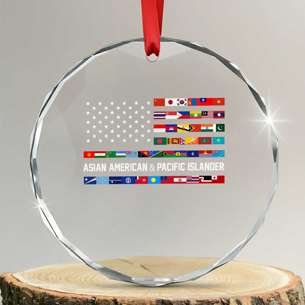 AAPI Heritage Month Crystal Glass Ornament Asian American and Pacific Islander USA Flag TS02 Transparent Glass 3'' Circle Print Your Wear
