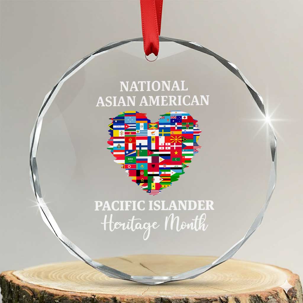 AAPI Heritage Month Crystal Glass Ornament National Asian American and Pacific Islander Countries Flag Heart TS02 Transparent Glass 3'' Circle Print Your Wear