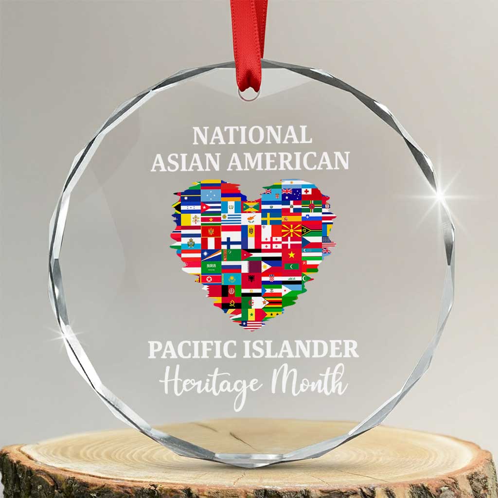AAPI Heritage Month Crystal Glass Ornament National Asian American and Pacific Islander Countries Flag Heart TS02 Transparent Glass 3'' Circle Print Your Wear