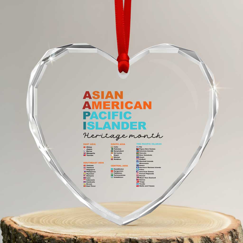 AAPI Heritage Month Heart Crystal Glass Ornament Asian American and Pacific Islander Countries Pride TS02 Transparent Glass 3'' Heart Print Your Wear