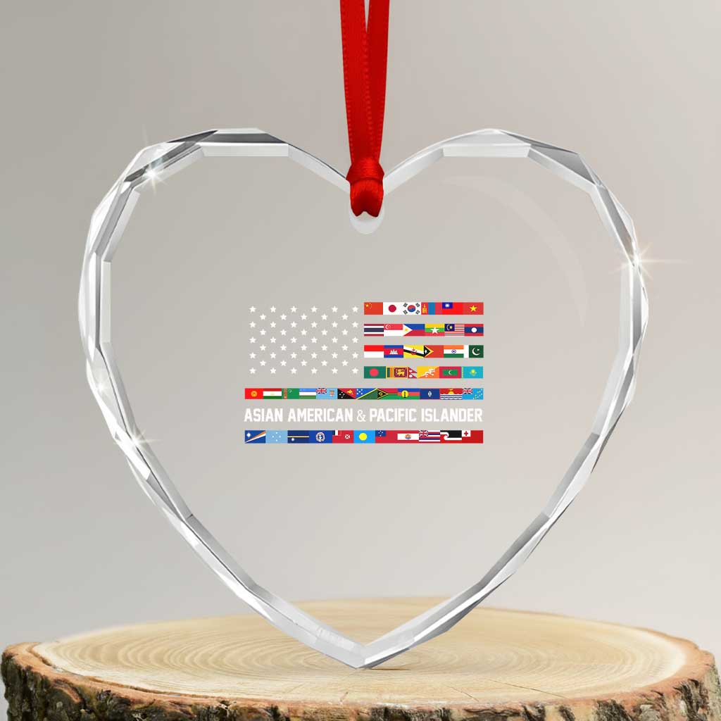 AAPI Heritage Month Heart Crystal Glass Ornament Asian American and Pacific Islander USA Flag TS02 Transparent Glass 3'' Heart Print Your Wear