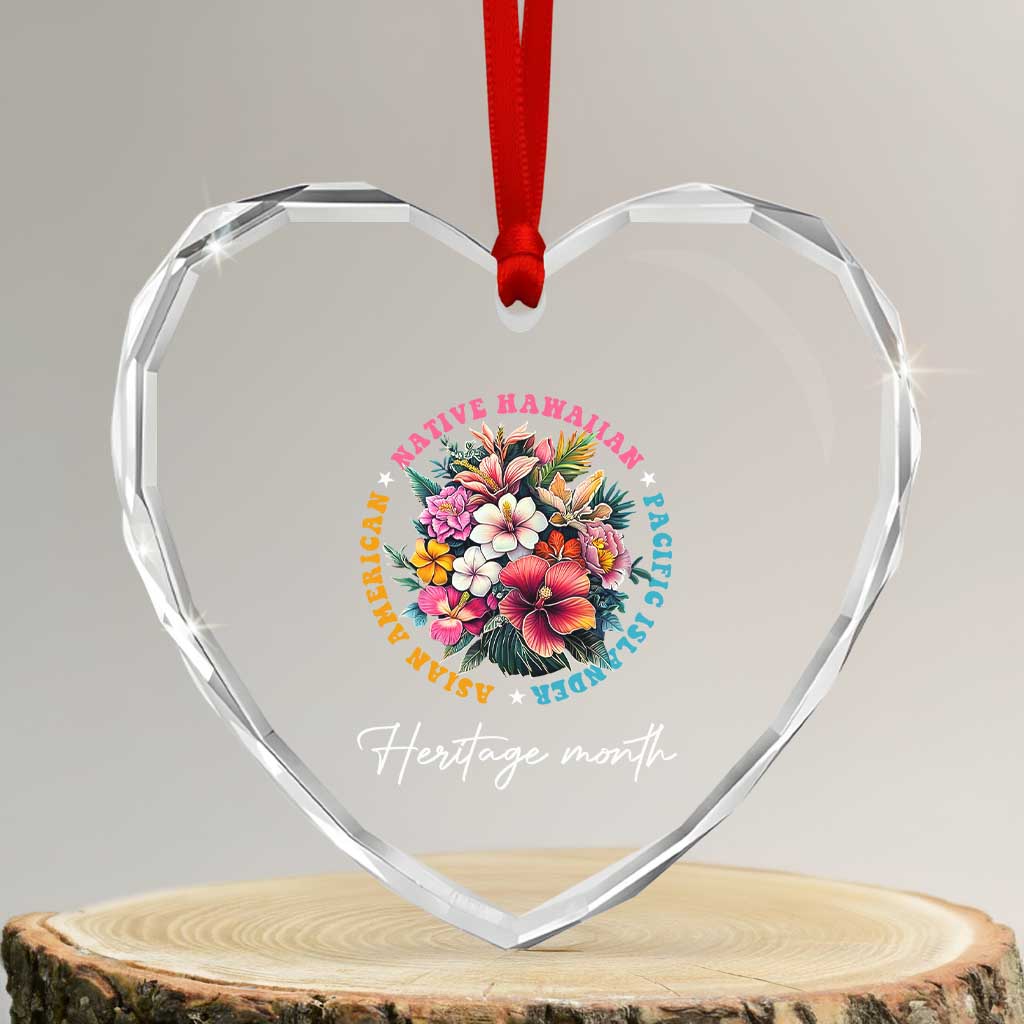 AAPI Heritage Month Heart Crystal Glass Ornament Asian American Native Hawaiian Pacific Islander Vintage TS02 Transparent Glass 3'' Heart Print Your Wear
