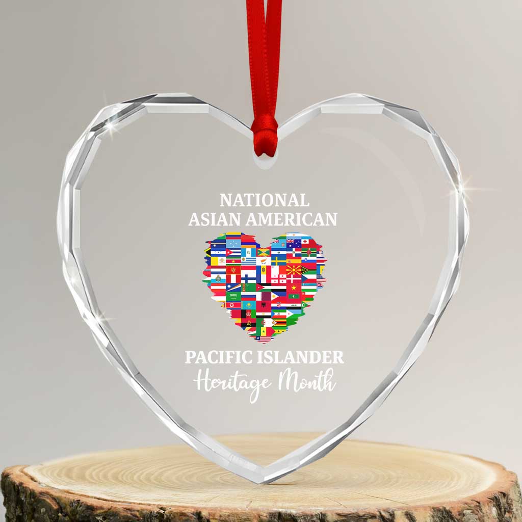 AAPI Heritage Month Heart Crystal Glass Ornament National Asian American and Pacific Islander Countries Flag Heart TS02 Transparent Glass 3'' Heart Print Your Wear