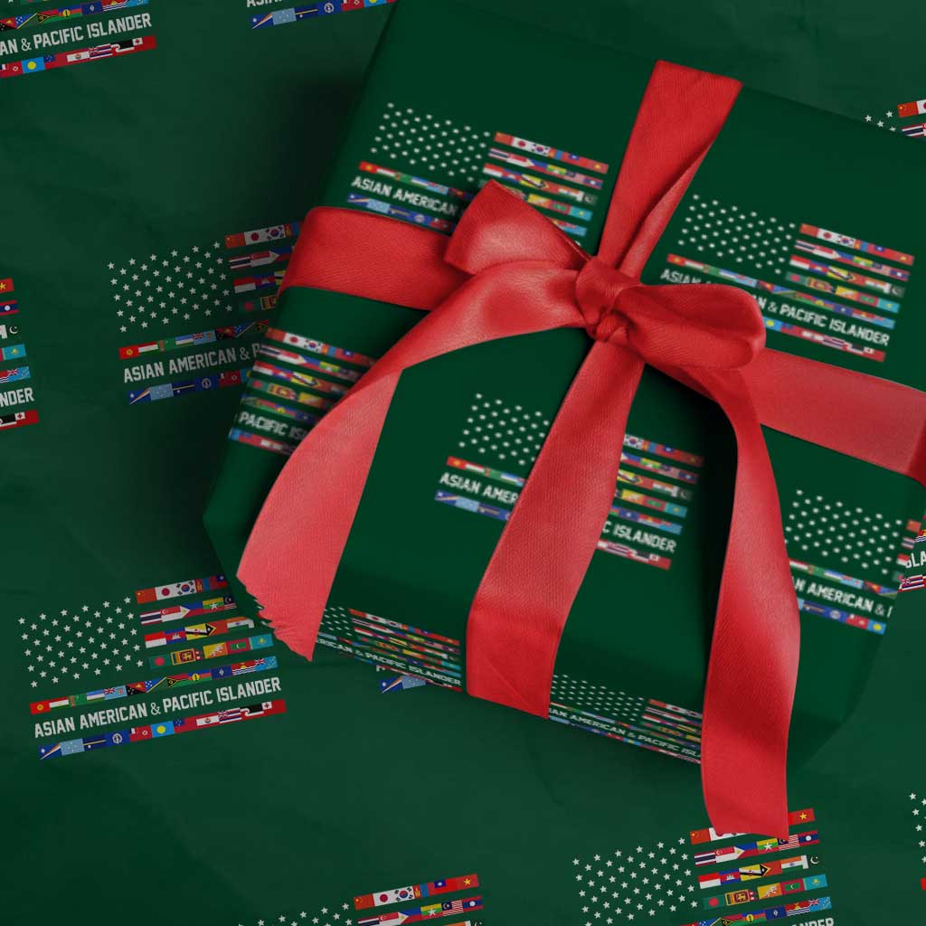 AAPI Heritage Month Wrapping Paper Roll Asian American and Pacific Islander USA Flag TS02 Green Print Your Wear