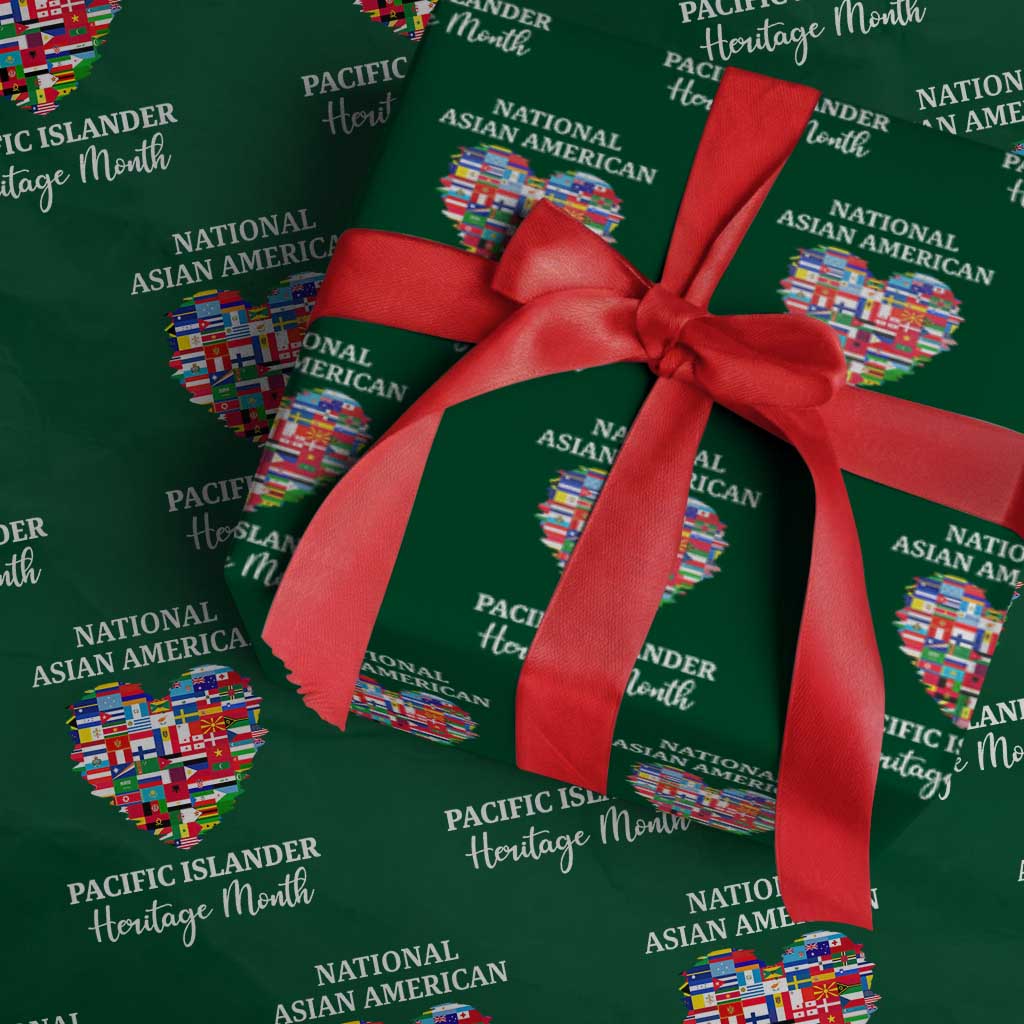 AAPI Heritage Month Wrapping Paper Roll National Asian American and Pacific Islander Countries Flag Heart TS02 Green Print Your Wear