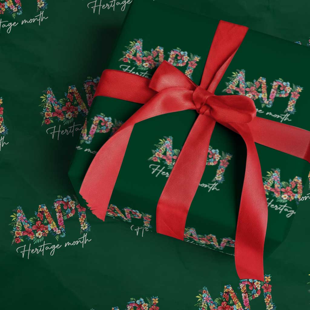 AAPI Heritage Month Wrapping Paper Roll Retro Elegant Floral Asian American Pacific Islander TS02 Green Print Your Wear