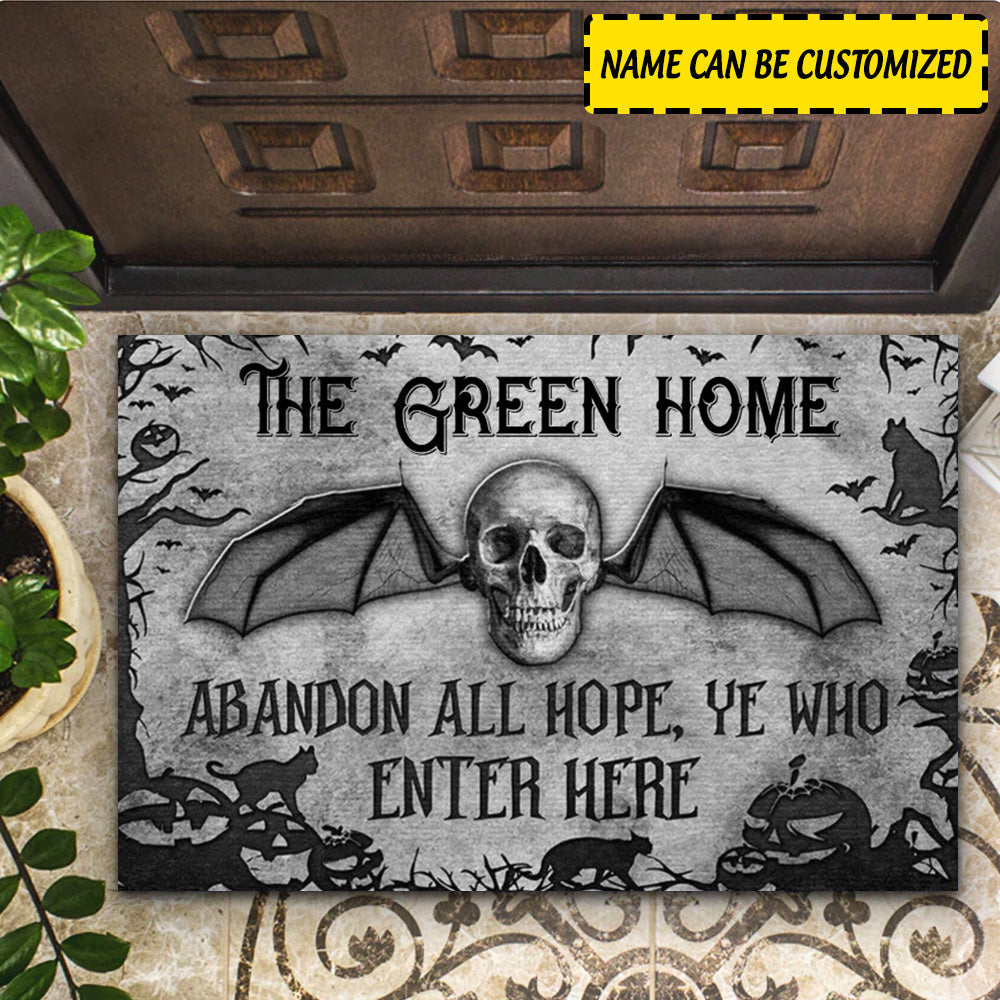Personalized Halloween Decor Skull Skeleton Goth Family Halloween Abandon All Hope Doormat CTM Custom - Printyourwear