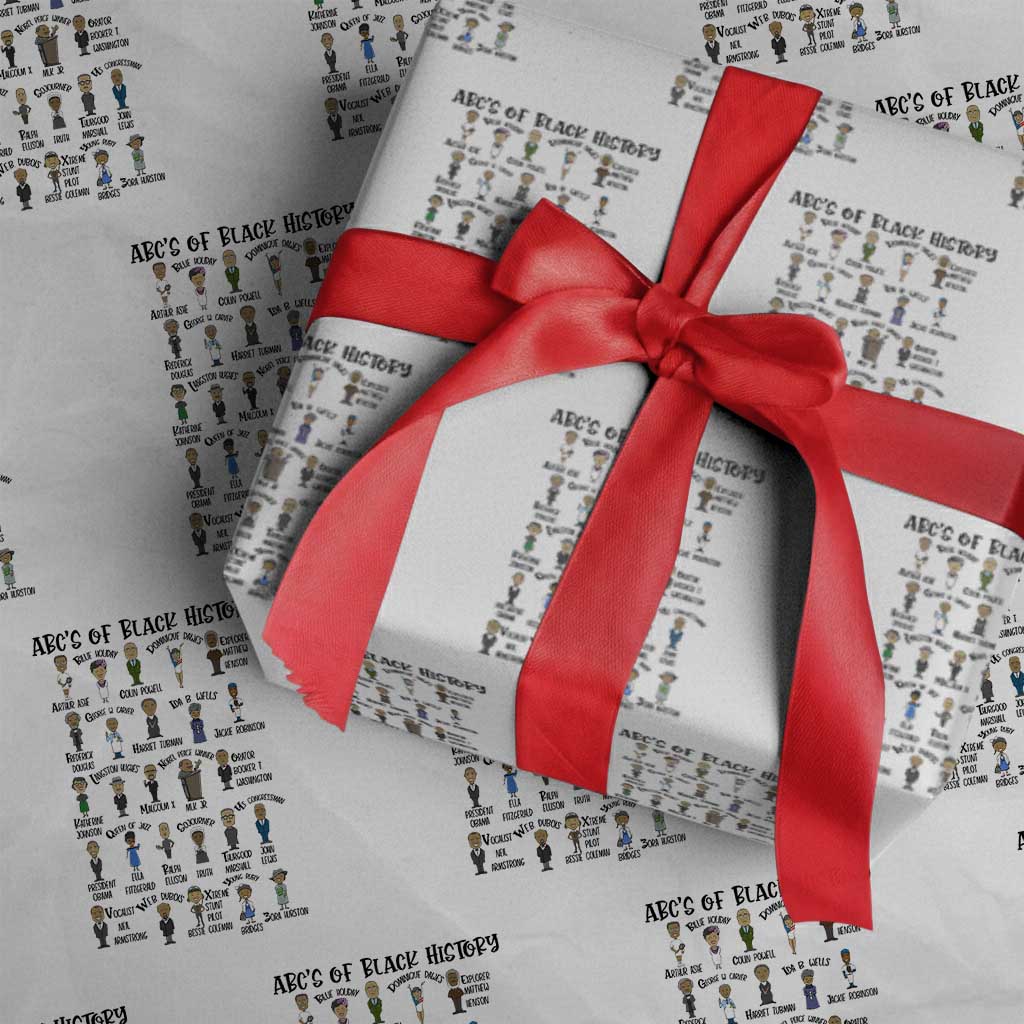 ABCs of Black History Month Wrapping Paper Roll Black Excellence Pride TS02 White Print Your Wear
