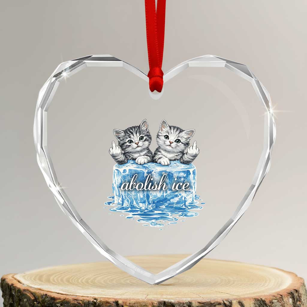 Abolish Ice Heart Crystal Glass Ornament Cute Cat Melting Ice Pro Immigrant TS11 Transparent Glass 3'' Heart Print Your Wear