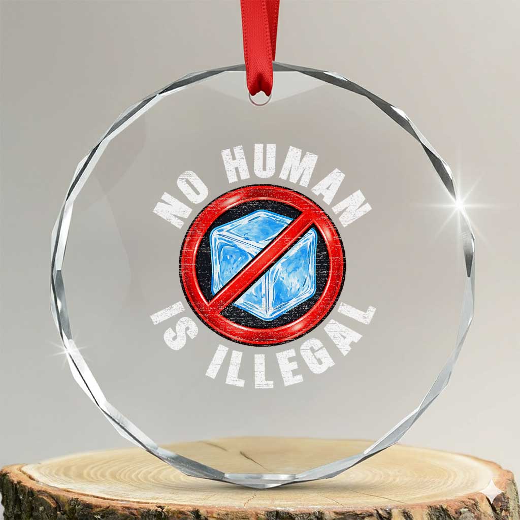 Abolish Ice No Human is Illegal Crystal Glass Ornament Retro Protest Subtle FDT TS10 Transparent Glass 3'' Circle Print Your Wear