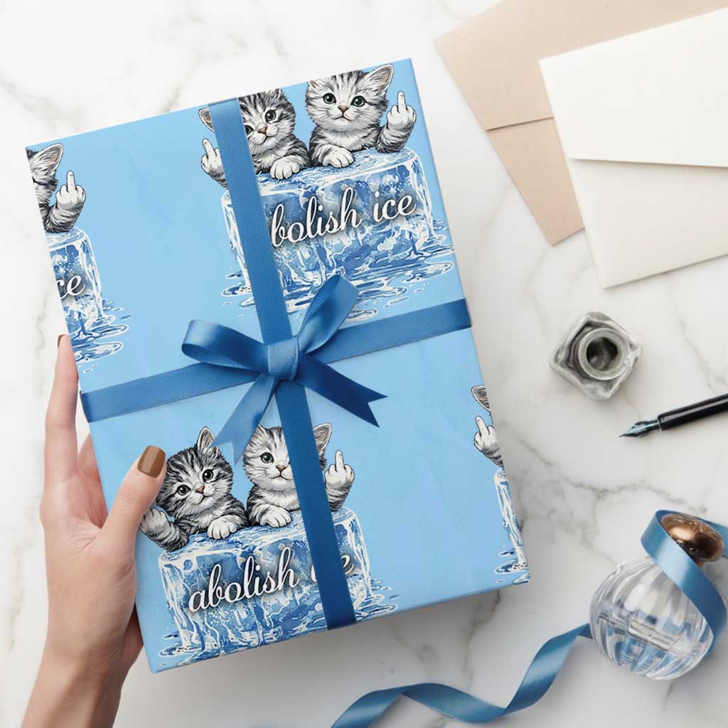 Abolish Ice Wrapping Paper Roll Cute Cat Melting Ice Pro Immigrant TS11 Light Blue Print Your Wear