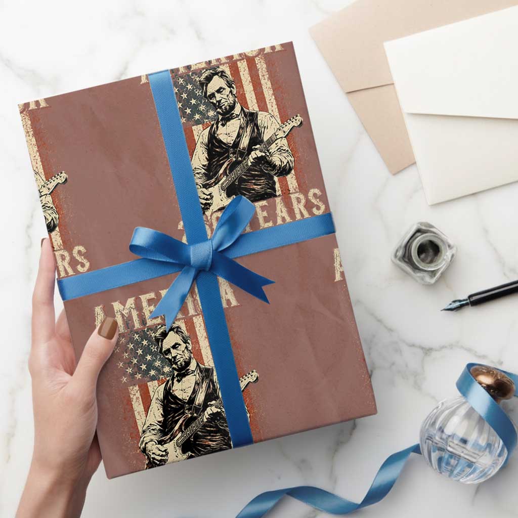 Abraham Lincoln Playing Guitar 4th July US 250th Anniversary Wrapping Paper Roll TS11 Mocha Print Your Wear