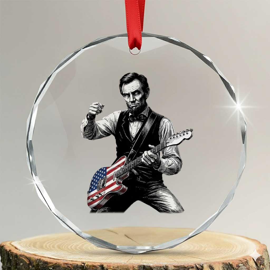 Abraham Lincoln Playing Guitar Vintage American Flag Crystal Glass Ornament TS11 Transparent Glass 3'' Circle Print Your Wear