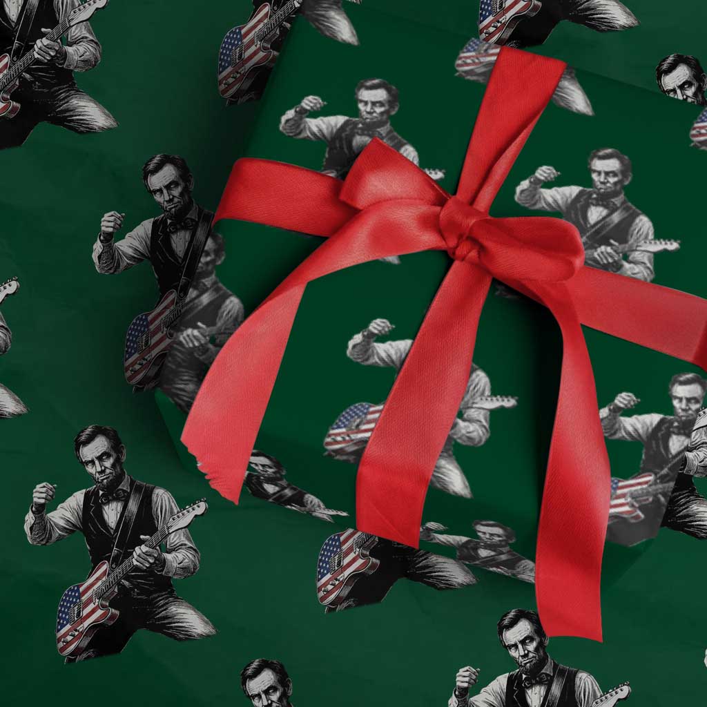 Abraham Lincoln Playing Guitar Vintage American Flag Wrapping Paper Roll TS11 Green Print Your Wear