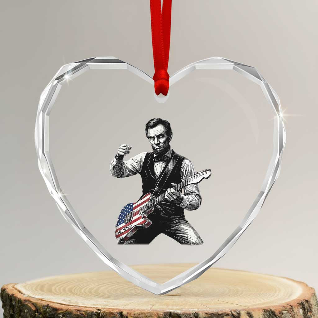 Abraham Lincoln Playing Guitar Vintage American Flag Heart Crystal Glass Ornament TS11 Transparent Glass 3'' Heart Print Your Wear