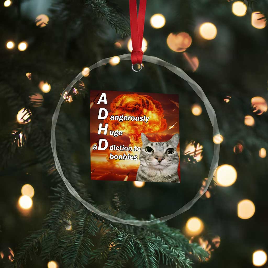 ADHD Cat Meme Crystal Glass Ornament Funny Kitty Flames Neurodivergent Gen Z TS10 Print Your Wear
