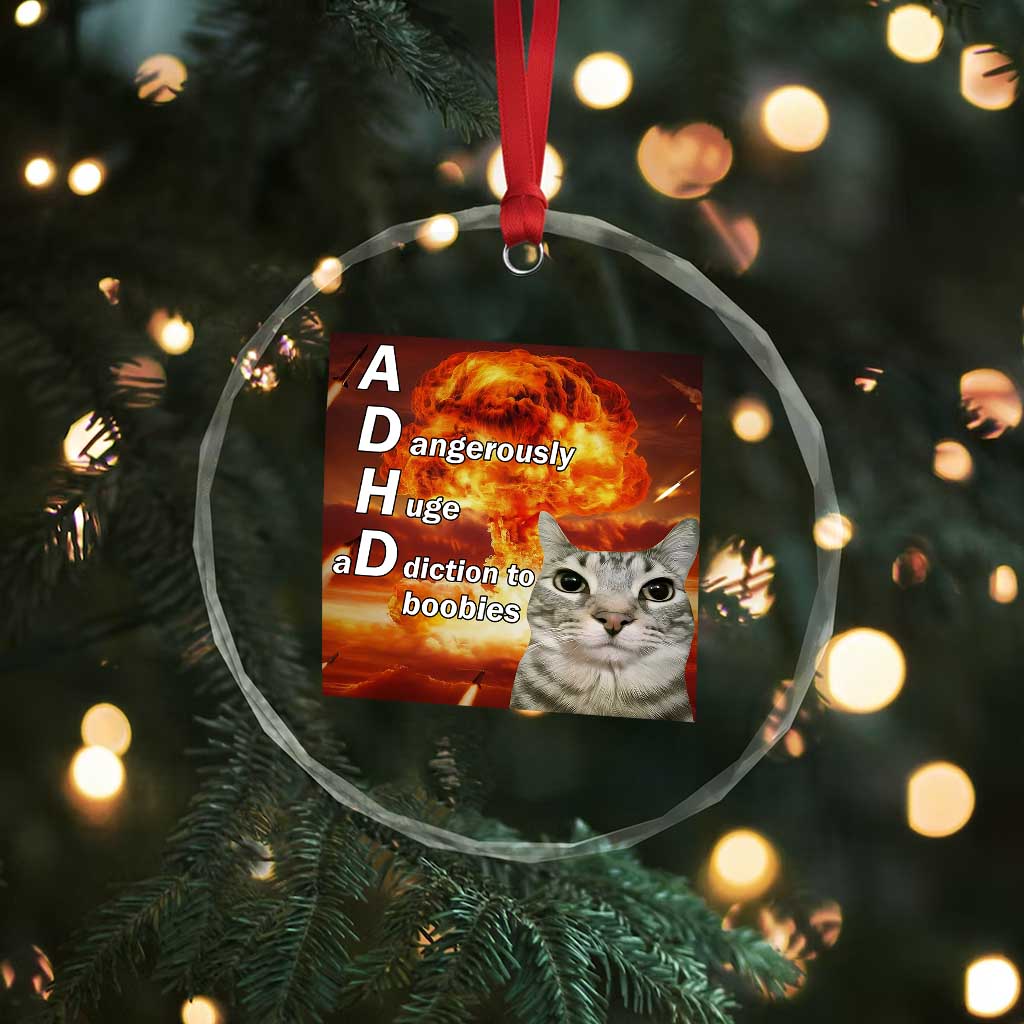 ADHD Cat Meme Crystal Glass Ornament Funny Kitty Flames Neurodivergent Gen Z TS10 Print Your Wear