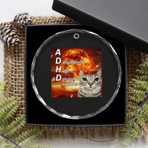 ADHD Cat Meme Crystal Glass Ornament Funny Kitty Flames Neurodivergent Gen Z TS10 Print Your Wear