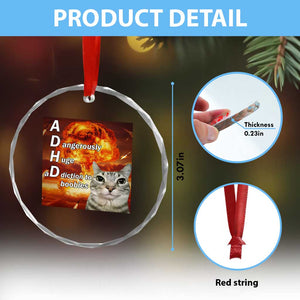ADHD Cat Meme Crystal Glass Ornament Funny Kitty Flames Neurodivergent Gen Z TS10 Print Your Wear