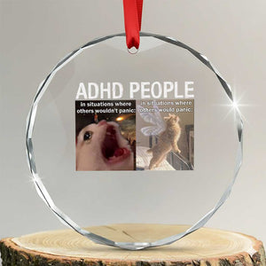 ADHD Cat Meme Crystal Glass Ornament Funny Panic Cat Mental Health Awareness TS10 Transparent Glass 3'' Circle Print Your Wear