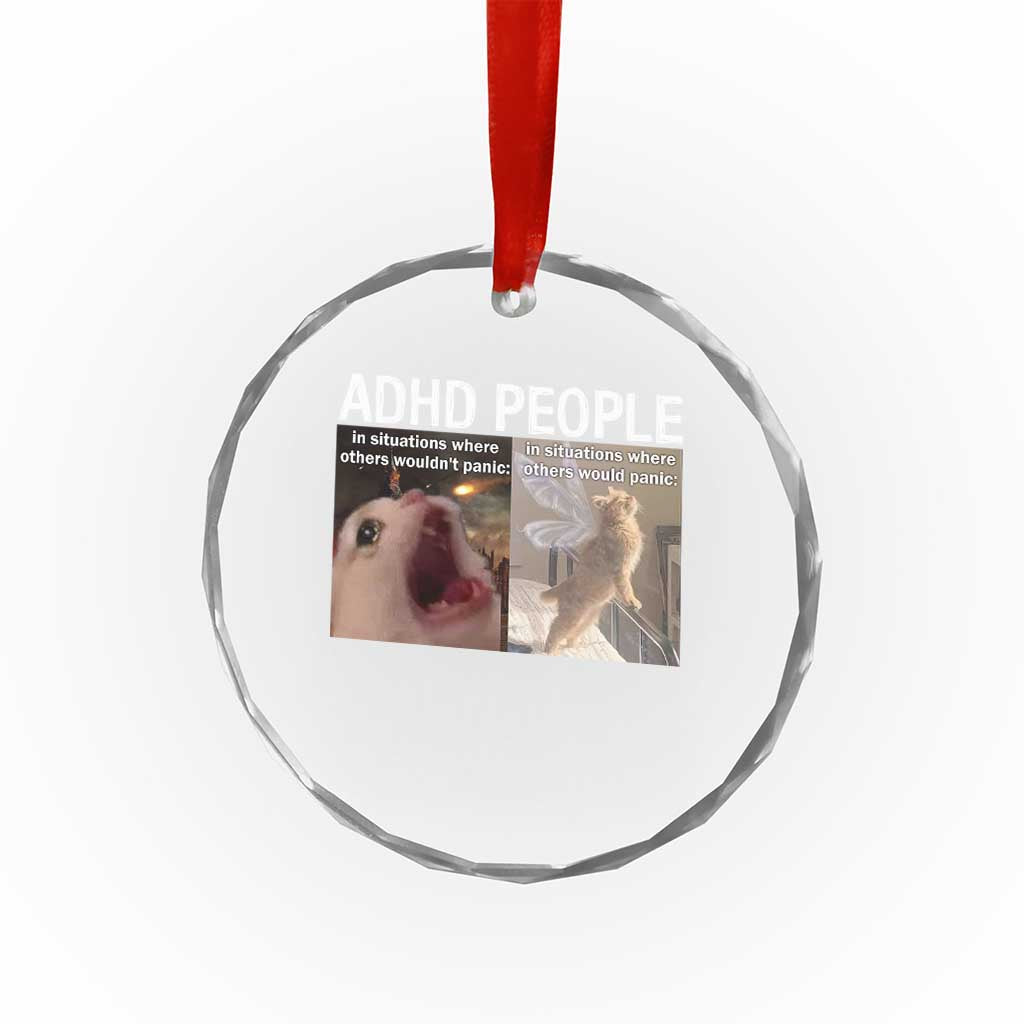 ADHD Cat Meme Crystal Glass Ornament Funny Panic Cat Mental Health Awareness TS10 Transparent Glass 3'' Circle Print Your Wear