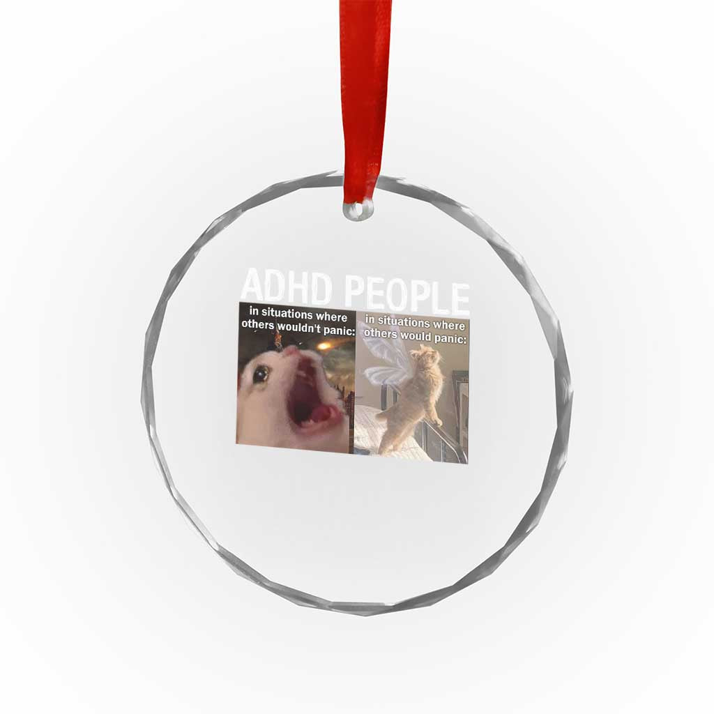 ADHD Cat Meme Crystal Glass Ornament Funny Panic Cat Mental Health Awareness TS10 Print Your Wear
